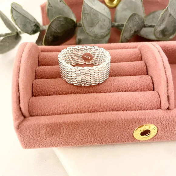 925 Sterling Silver Mesh Ring Weave Ring Woven Ring Band Everyday Ring - Picture 4 of 6